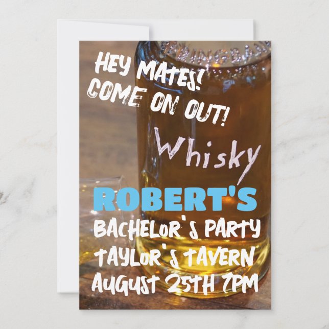 WHISKEY BACHELOR PARTY CUSTOM INVITATIONS (Front)