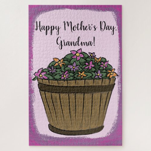 Whiskey Barrel Flowers Custom Message Pink Jigsaw Puzzle