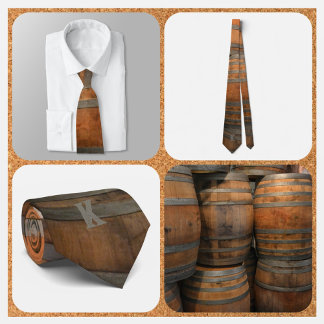 Whiskey Barrel Kegs Brown and Gray Monogrammed Neck Tie