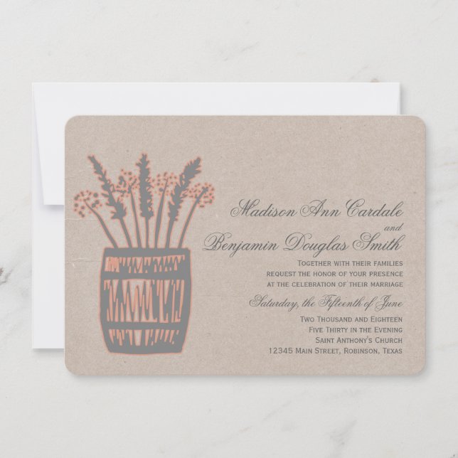 Whiskey Barrel of Wheat Rustic Wedding Invitations (Front)