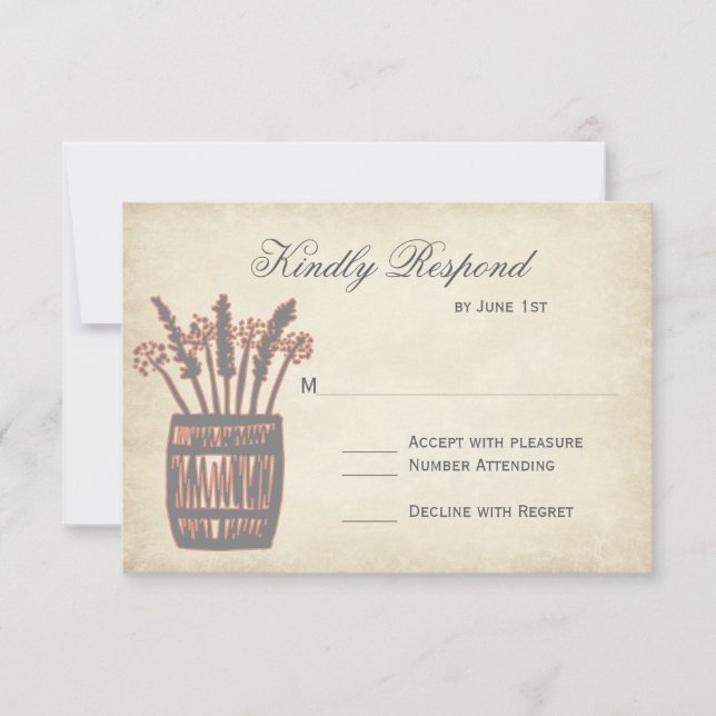 Whiskey Barrel of Wheat Rustic Wedding RSVP Cards (Front)