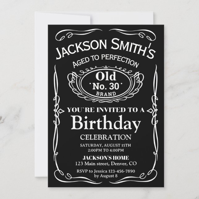 Whiskey birthday invitation Adult liquor invite (Front)