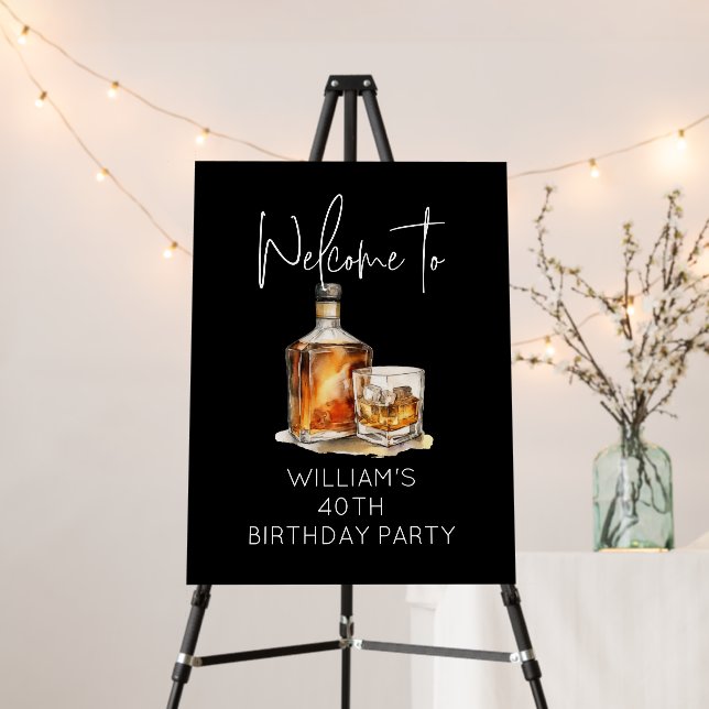 Whiskey Birthday Party Welcome Sign (In Situ (Stand))