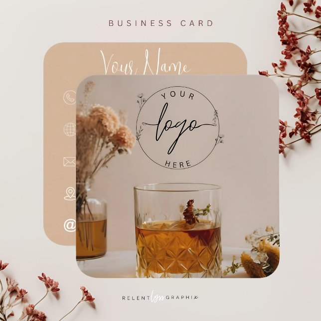 Whiskey | Boho Flowers | Aesthetic Square Business Card (Creator Uploaded)