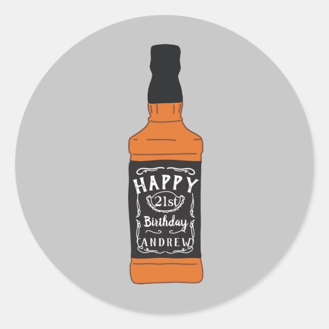 Whiskey Bottle 21st Birthday Whiskey Lovers Classic Round Sticker (Front)