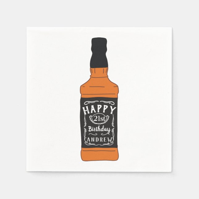 Whiskey Bottle 21st Birthday Whiskey Lovers Napkins (Front)