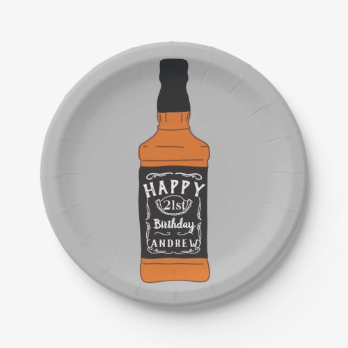 Whiskey Bottle 21st Birthday Whiskey Lovers Paper Plates