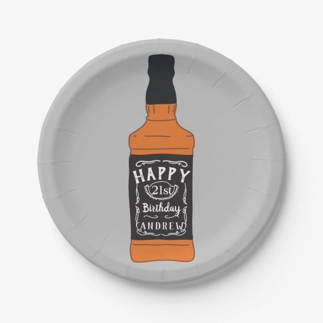 Whiskey Bottle 21st Birthday Whiskey Lovers Paper Plates (Front)