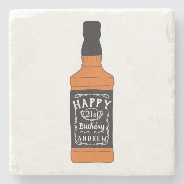 Whiskey Bottle 21st Birthday Whiskey Lovers Stone Coaster (Front)