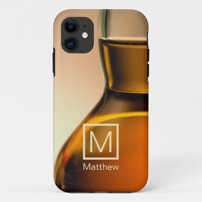 Whiskey Bottle Cloese-Up With Monogram And Name Case-Mate iPhone Case (Back)