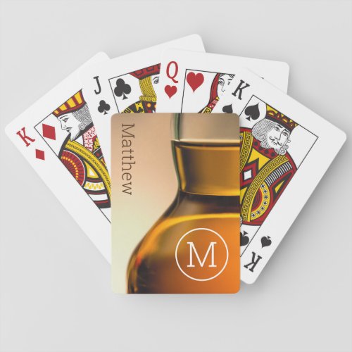 Whiskey Bottle Close_Up With Monogram And Name Playing Cards