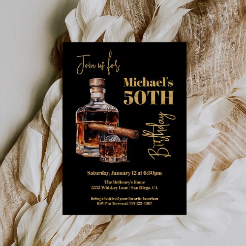 Whiskey Bourbon and Cigar Birthday Invitation