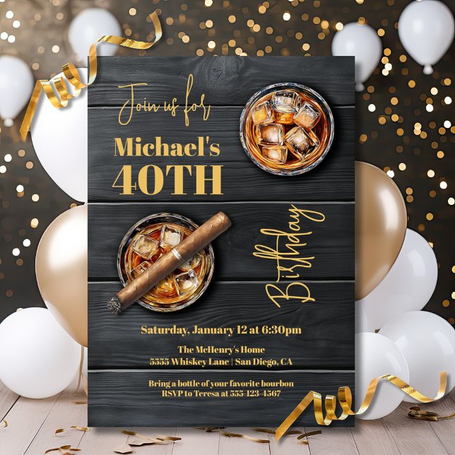 Whiskey Bourbon and Cigar Birthday Invitation (Creator Uploaded)