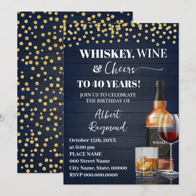 Whiskey & Cheers Adult Birthday Party Invitation (Front/Back)
