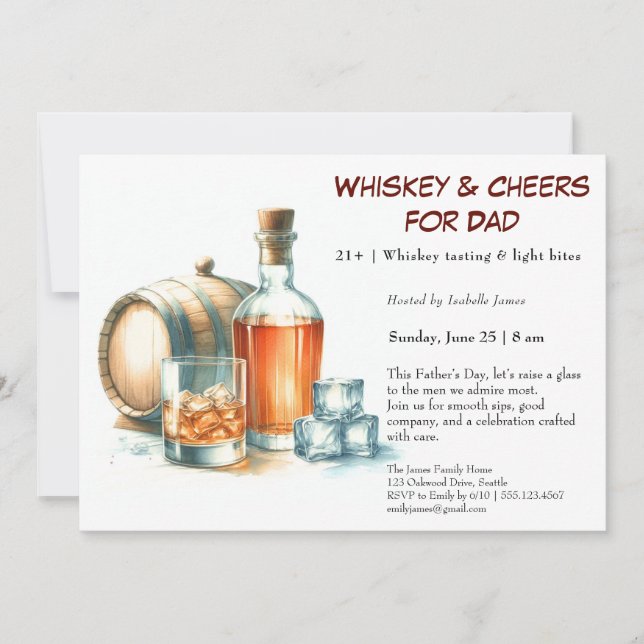 Whiskey & Cheers – Editable Father’s Day  Invitation (Front)