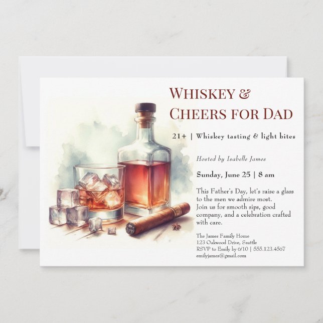 Whiskey & Cheers – Editable Father’s Day  Invitation (Front)