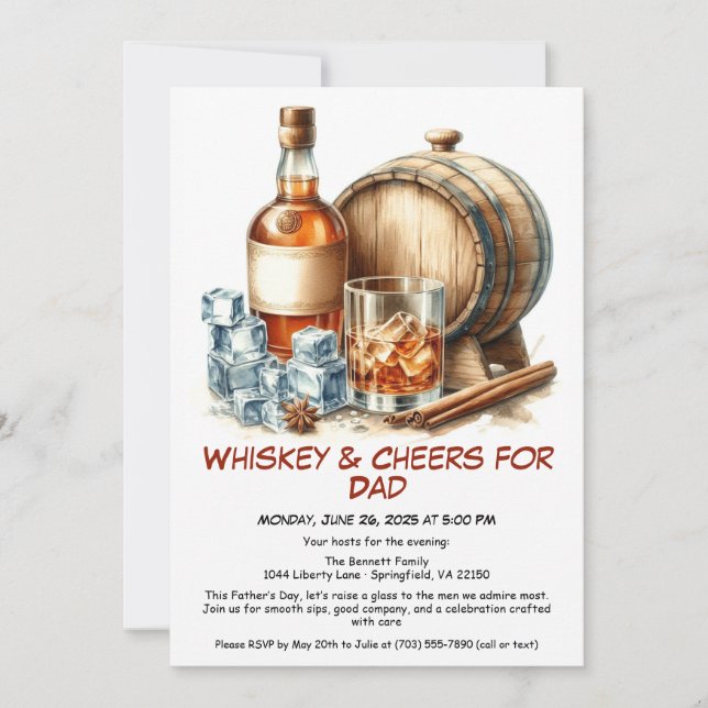 Whiskey & Cheers for Dad – Father’s Day Invitation (Front)