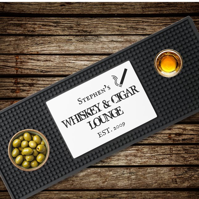Whiskey Cigar Lounge Bar Personalized Gift  Bar Mat (Creator Uploaded)