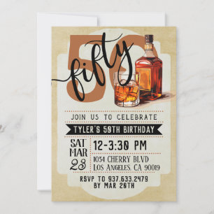 Whiskey & Cigars 50th Birthday Invitation
