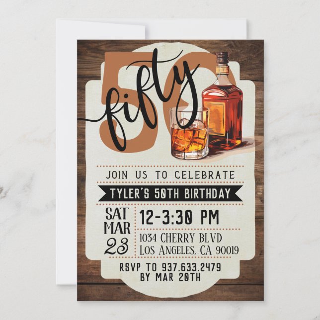 Whiskey & Cigars 50th Birthday Invitation (Front)