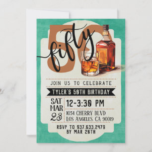 Whiskey & Cigars 50th Birthday Invitation