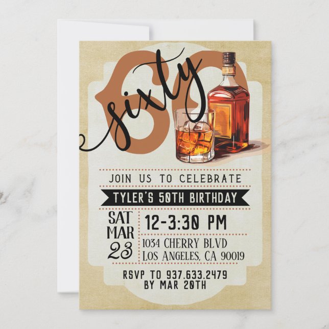 Whiskey & Cigars 60th Birthday Invitation (Front)