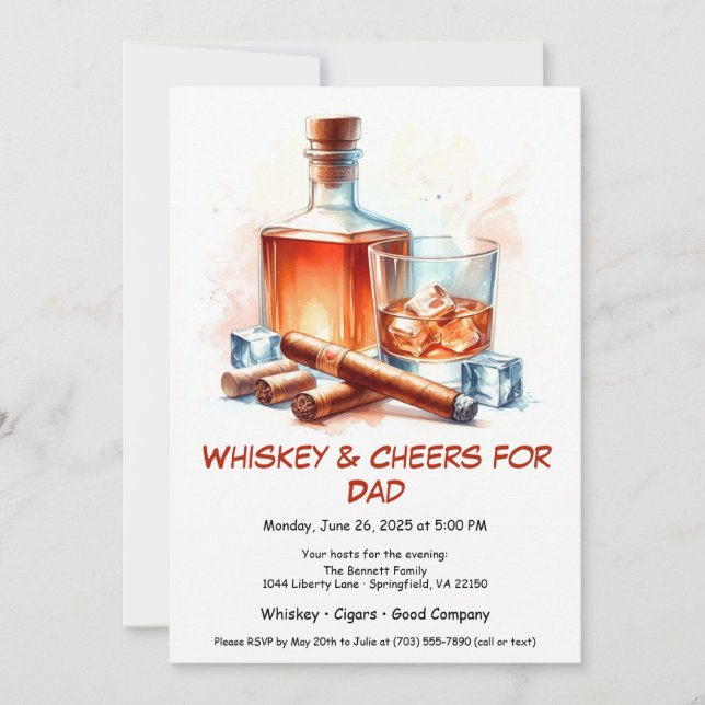 Whiskey & Cigars – Editable Father’s Day  Invitation (Front)
