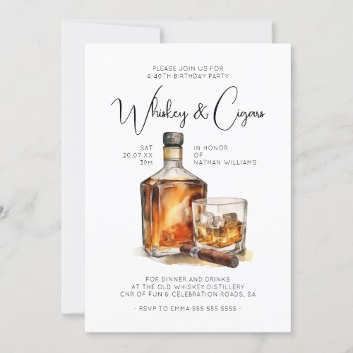 Whiskey  Cigars Gentlemens Birthday Invitation