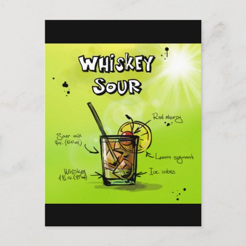 Whiskey Cocktail Recipe Postcard