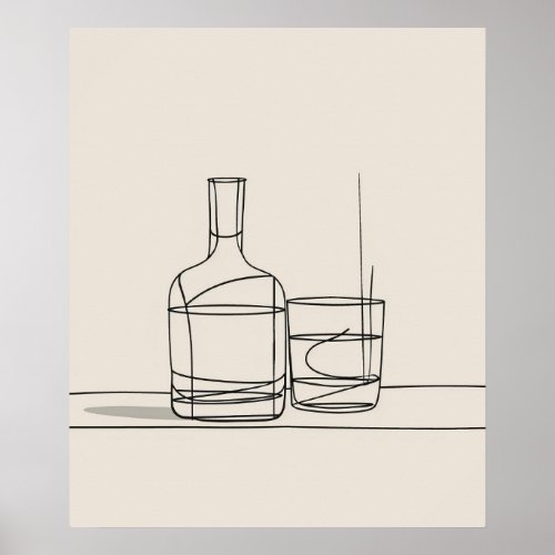 Whiskey Decanter glass fine line minimalist art II Poster