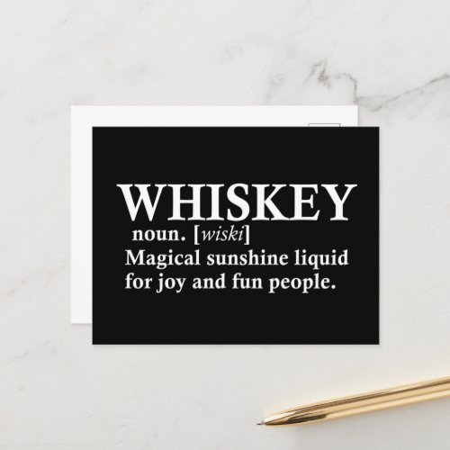Whiskey definiton funny alcohol sayings gifts holiday postcard