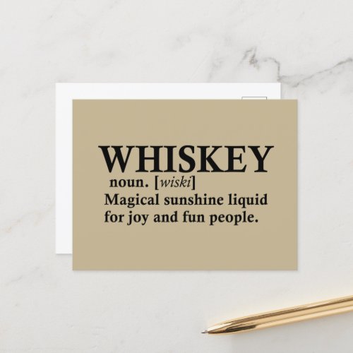 Whiskey definiton funny alcohol sayings gifts holiday postcard