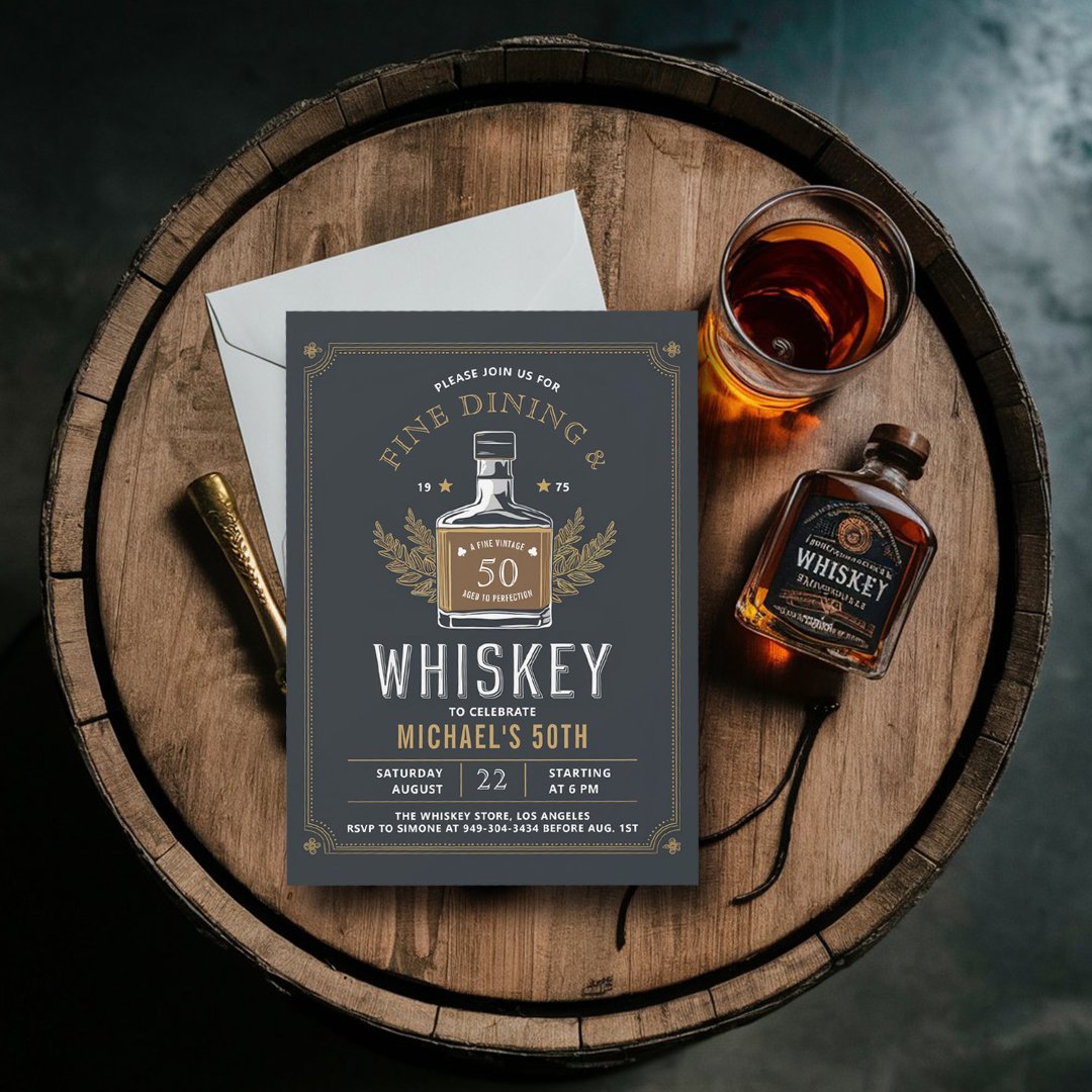 Whiskey Dining Aged to Perfection 50th Birthday                    Invitation