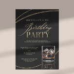 Whiskey Dinner Cocktail Party Modern 50th Birthday Invitation<br><div class="desc">50th birthday party ideas for women: a whiskey themed dinner party and an invitation featuring gold swashes (the gold is a digital effect, not real foil!) and a whiskey glass over a black background. These 50th birthday party invitations for women with a whiskey theme can be easily and fully customized,...</div>