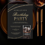 Whiskey Dinner Cocktails Calligraphy 50th Birthday Invitation<br><div class="desc">50th birthday party ideas for women: a whiskey themed dinner party and an invitation featuring gold swashes (the gold is a digital effect, not real foil!) and a whiskey glass over a black background, as well as elegant calligraphy for the title. These 50th birthday party invitations for women with a...</div>