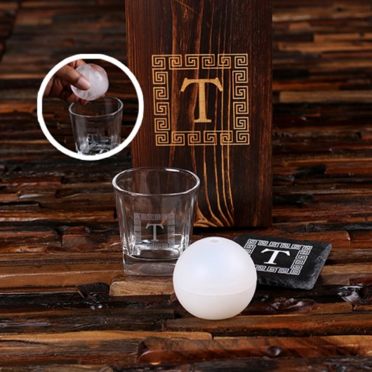 Whiskey Gift Set: Ice Ball Mold, Coaster & Glass (Front)