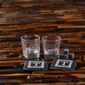 Whiskey Gift Set: Stones, Coasters & Rocks Glasses (Front Top)