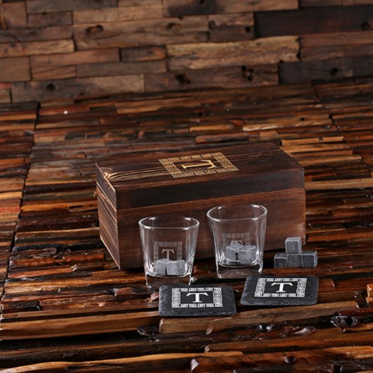 Whiskey Gift Set: Stones, Coasters & Rocks Glasses (Front)