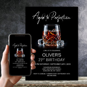 Whiskey Glass 21st Birthday Invitation