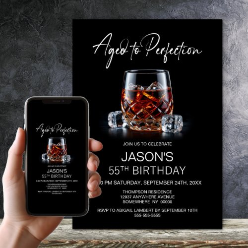 Whiskey Glass 55th Birthday Invitation