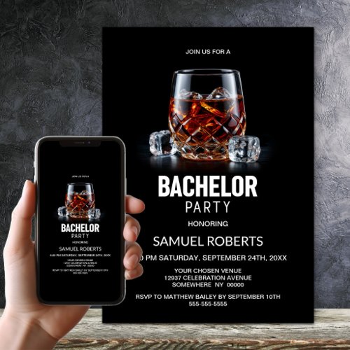 Whiskey Glass Bachelor Party Invitation