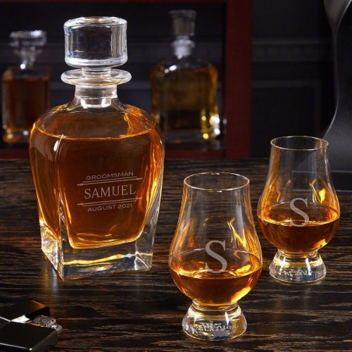 Whiskey Glass Set w Stanford Engraved Decanter