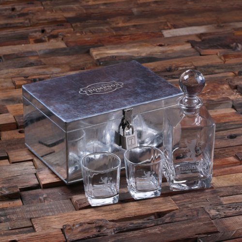 Whiskey Glass Set with Metal Box  Decanter