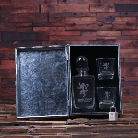 Whiskey Glass Set with Metal Box & Decanter (Inside)