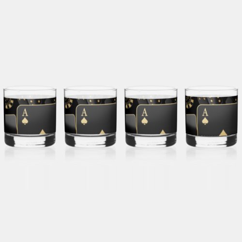 Whiskey Glasses _Black and Gold Poker Design