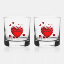 Whiskey Glasses Red Heart Soulmate Valentine's Day