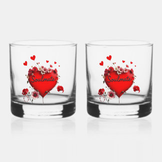 Whiskey Glasses Red Heart Soulmate Valentine's Day