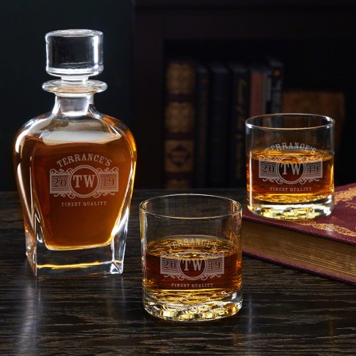 Whiskey Glasses Set with Marquee Monogram Decanter