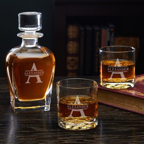 Whiskey Glasses Set with Oakmont Monogram Decanter