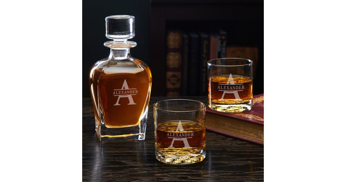 Whiskey Glasses Set With Oakmont Monogram Decanter Zazzle
